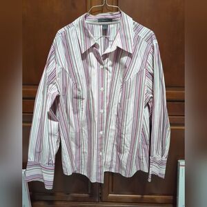 Liz Claiborne Women’s Striped Button Down Shirt Long Sleeves Button Cuff Sz 18W
